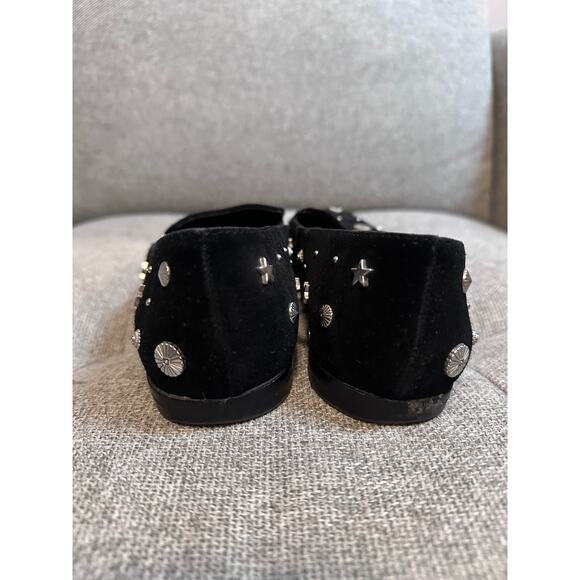 BCBG size 5.5 Nikkola black suede pointed-toe loafers silver-toned stars - Picture 4 of 7